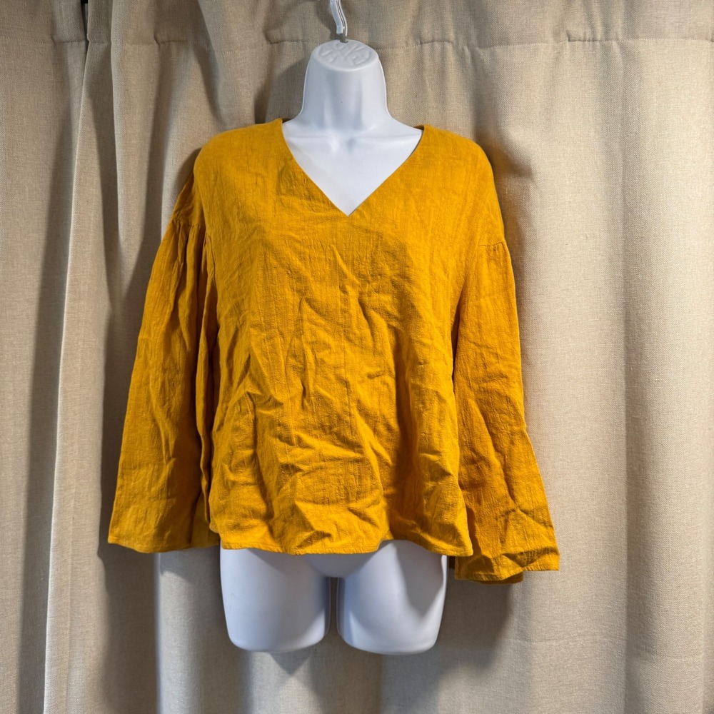 loveriche Mustard Yellow V Neck Button Back Blouse Top - Small
